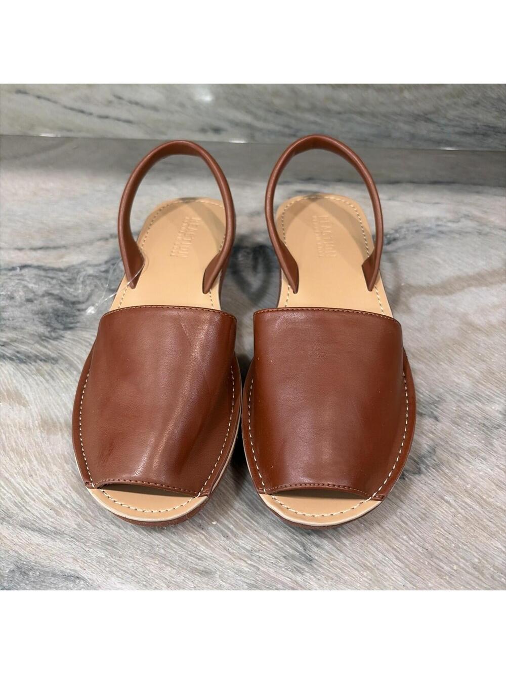 Reaction Kenneth Cole Fine Glass Brown Wedge Slingback Sandals Sz 6.5